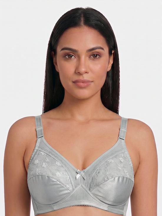Floral Lace Full Coverage Bra – Light Grey