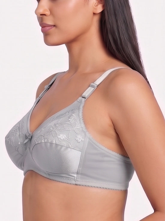 Floral Lace Full Coverage Bra – Light Grey