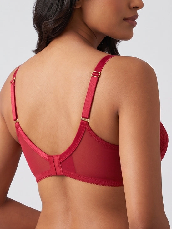 Luxury Floral Lace Full Coverage Bra - Maroon - Lingerie Royal