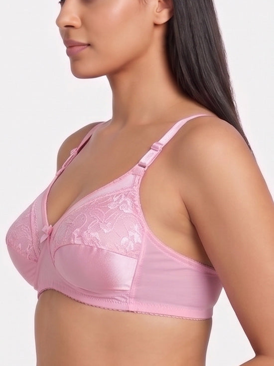 Floral Lace Full Coverage Bra – Pink
