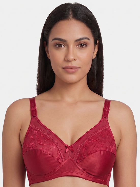 Floral Lace Full Coverage Bra – Maroon