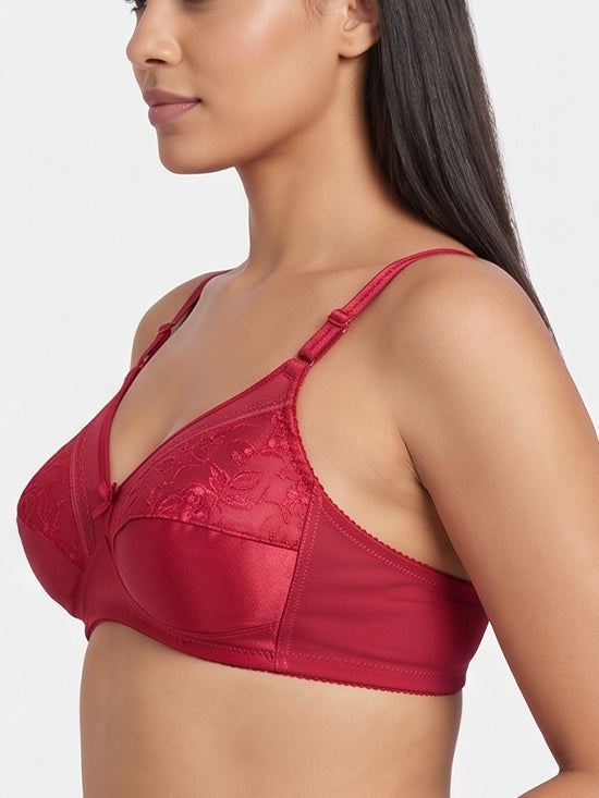 Floral Lace Full Coverage Bra – Maroon