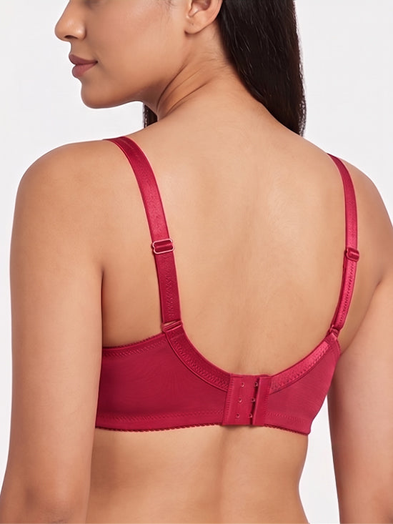 Floral Lace Full Coverage Bra – Maroon