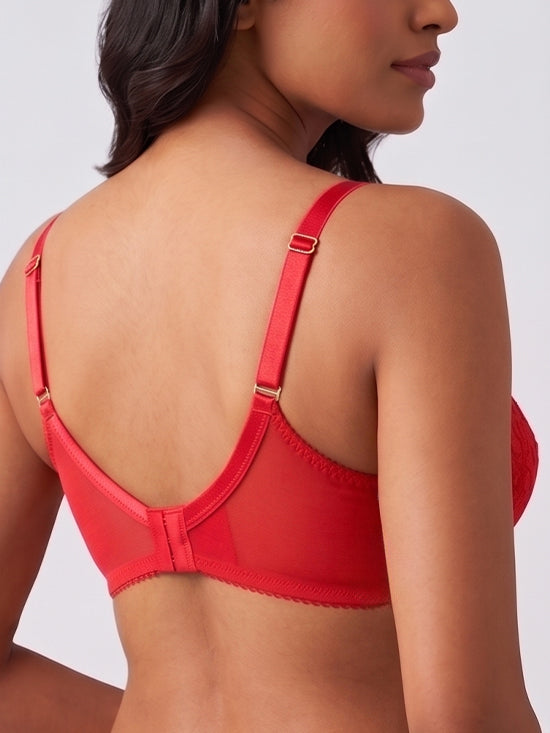Luxury Floral Lace Full Coverage Bra - Red - Lingerie Royal