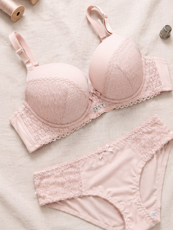 Signature Lace Padded Bra & Panty Set – Pink
